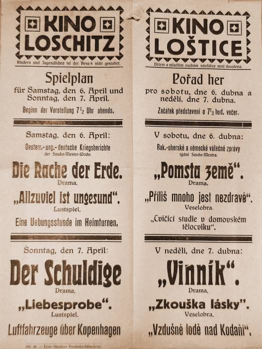 Plakát z prvního doloženého kina v Lošticích (1918)